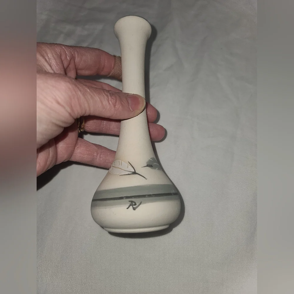 Southwestern Cream Vase with Leaf Design, Navajo Pottery